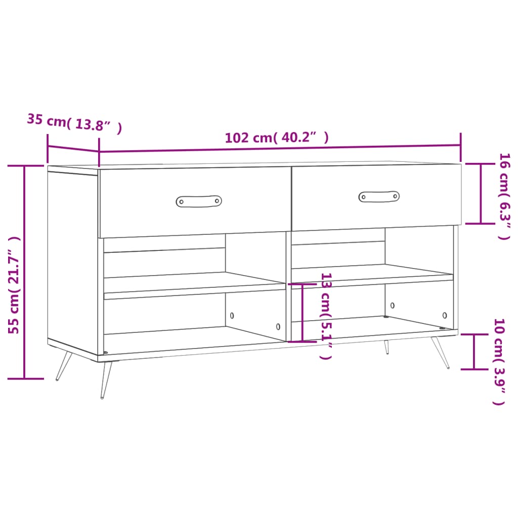 Shoe Bench 102X35X55 Cm Engineered Wood
