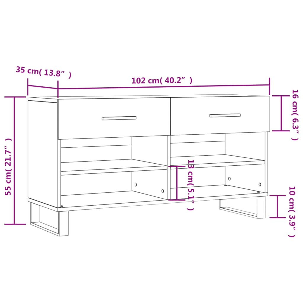 Shoe Bench 102X35X55 Cm Engineered Wood