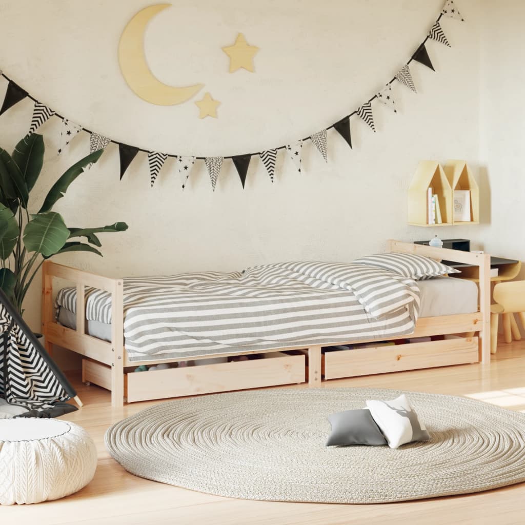 Kids Bed Frame With Drawers Solid Wood Pine