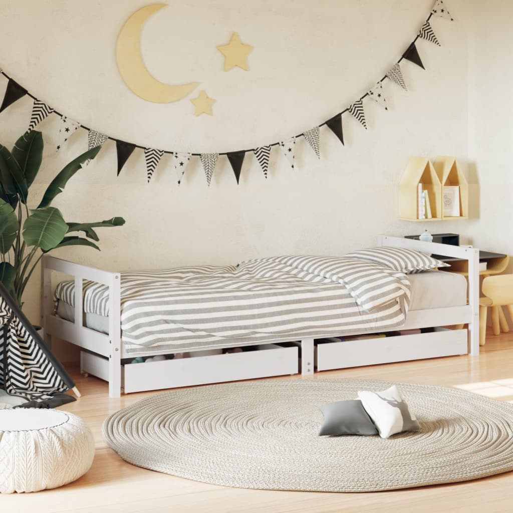 Kids Bed Frame With Drawers Solid Wood Pine