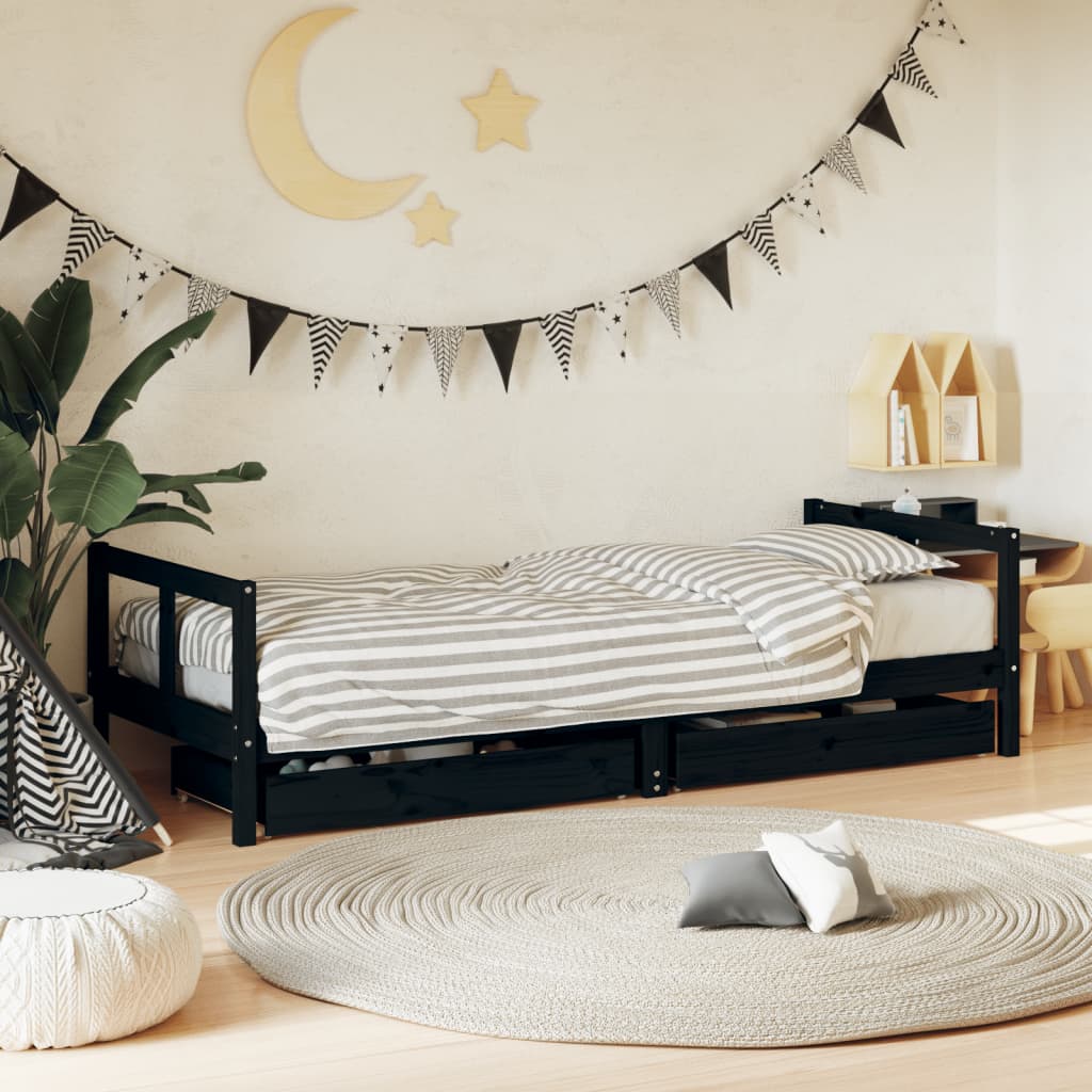 Kids Bed Frame With Drawers Solid Wood Pine