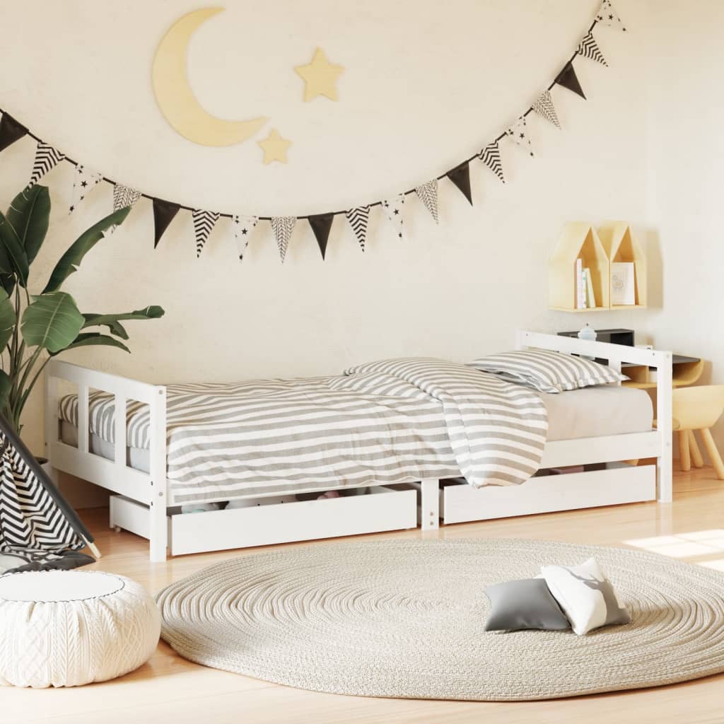 Kids Bed Frame With Drawers Solid Wood Pine