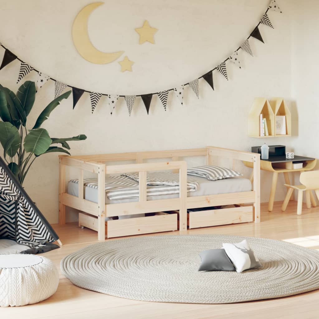 Kids Bed Frame With Drawers Solid Wood Pine