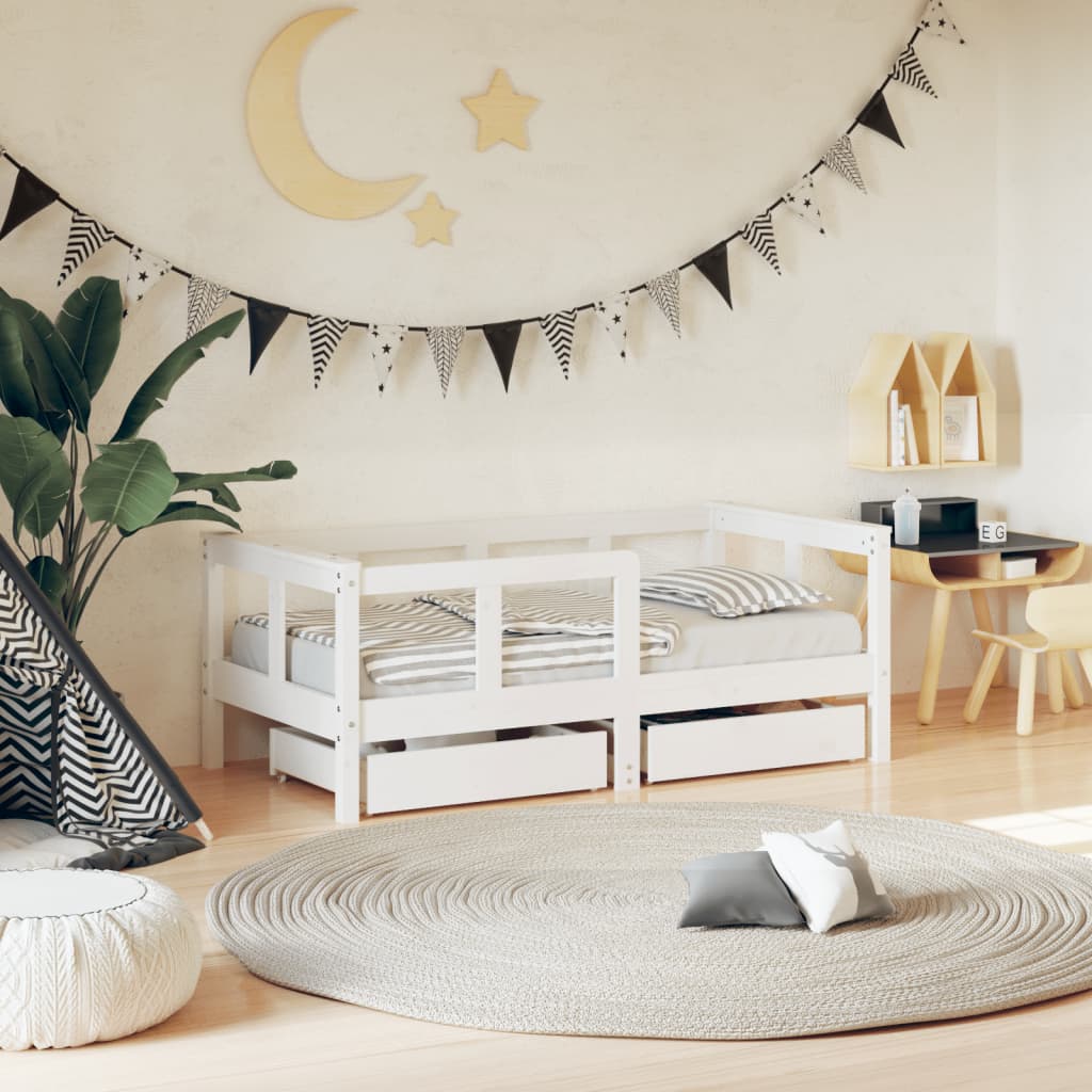 Kids Bed Frame With Drawers Solid Wood Pine
