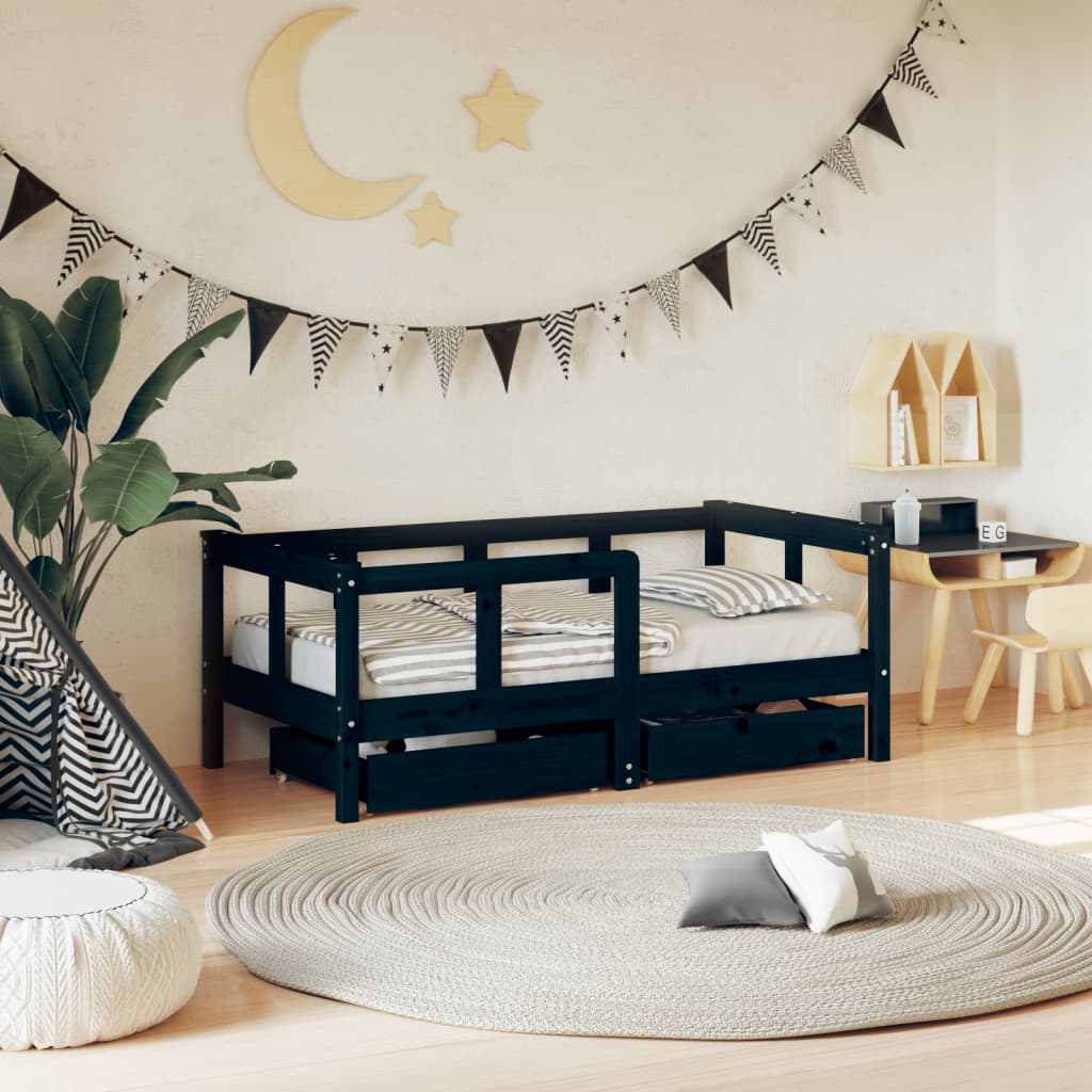 Kids Bed Frame With Drawers Solid Wood Pine