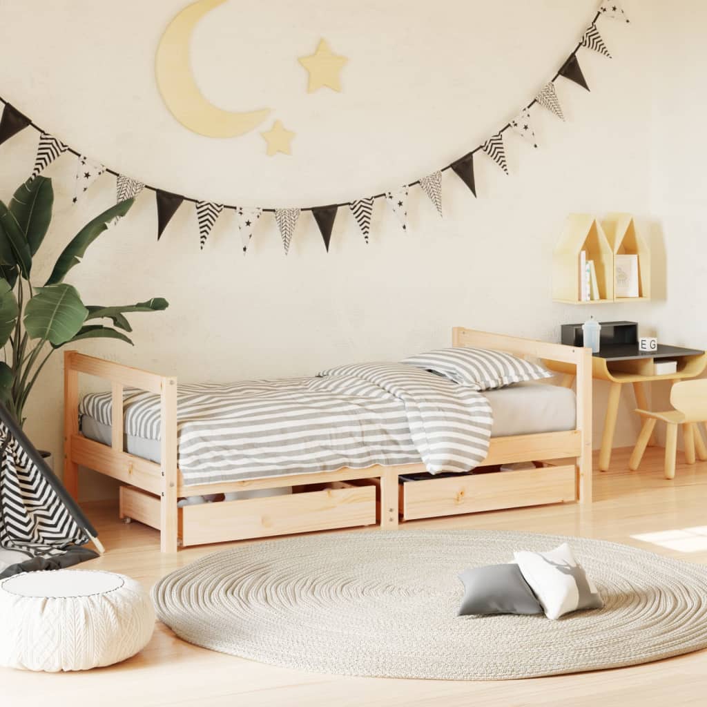 Kids Bed Frame With Drawers Solid Wood Pine