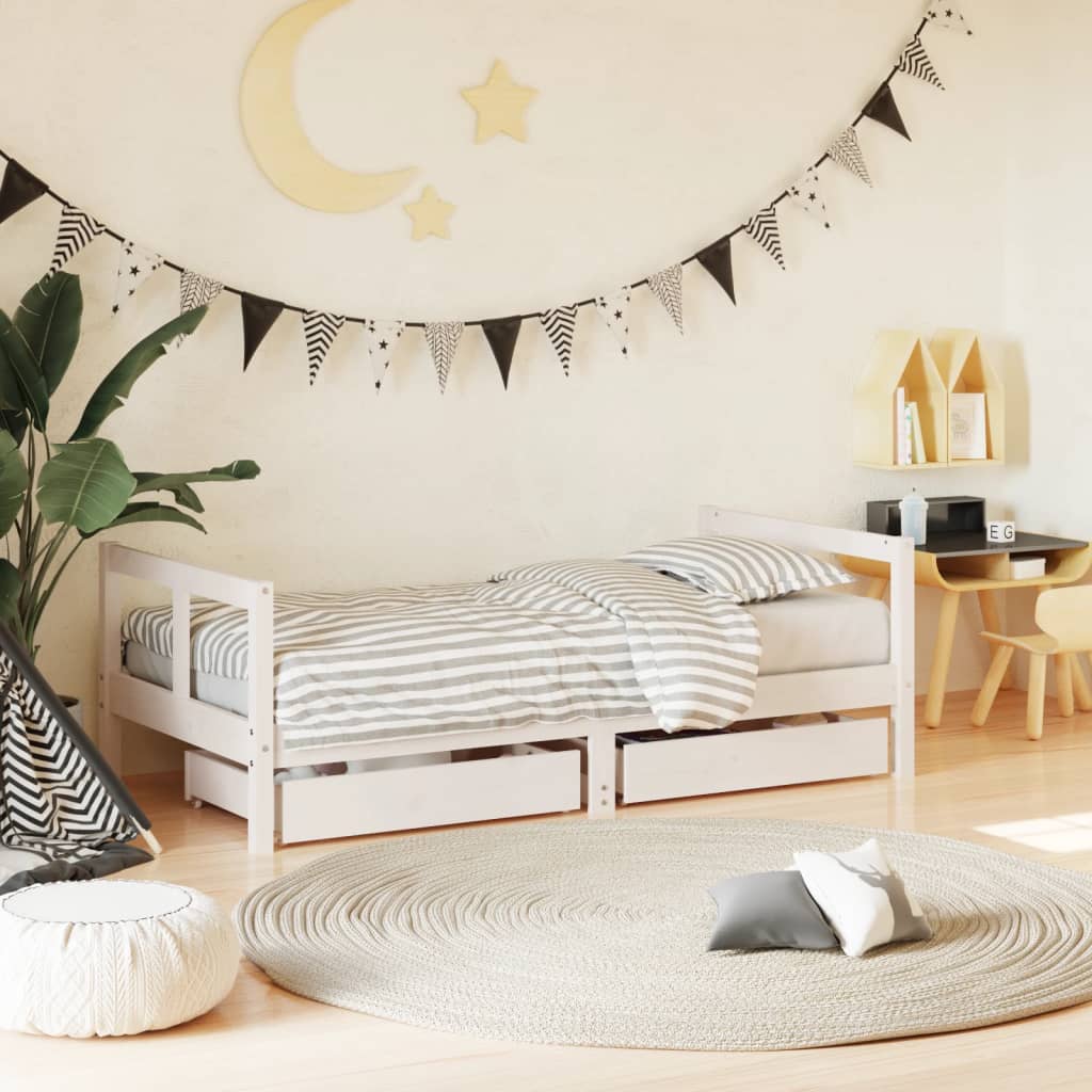 Kids Bed Frame With Drawers Solid Wood Pine