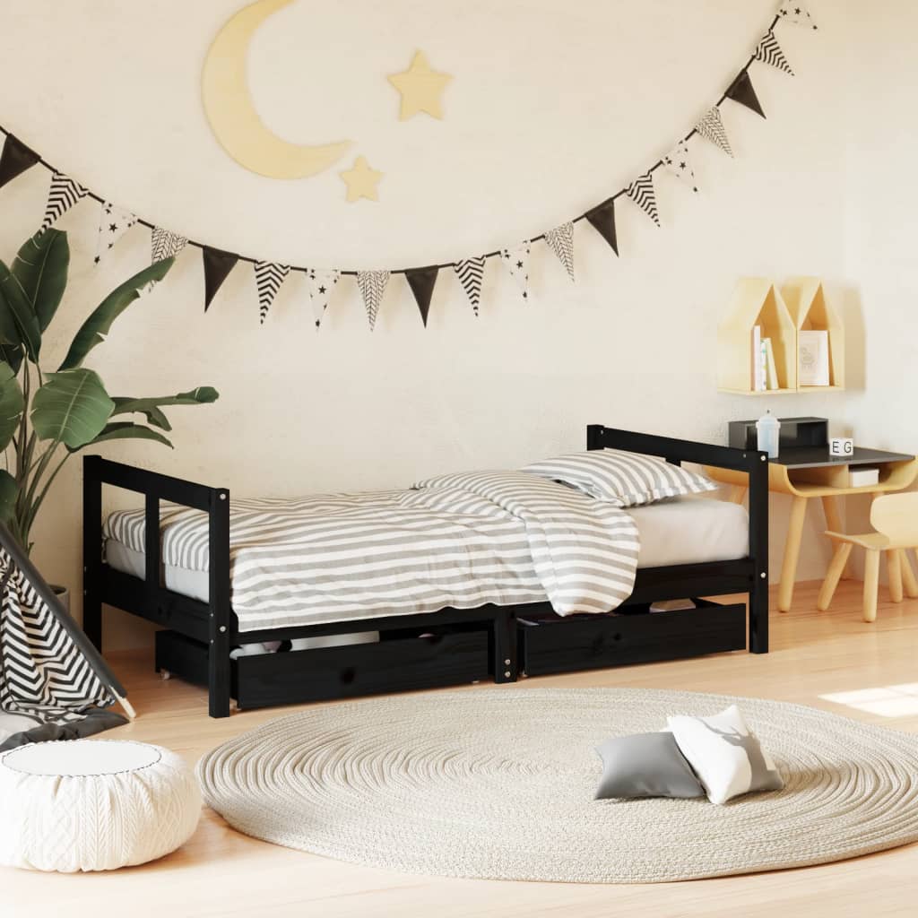 Kids Bed Frame With Drawers Solid Wood Pine
