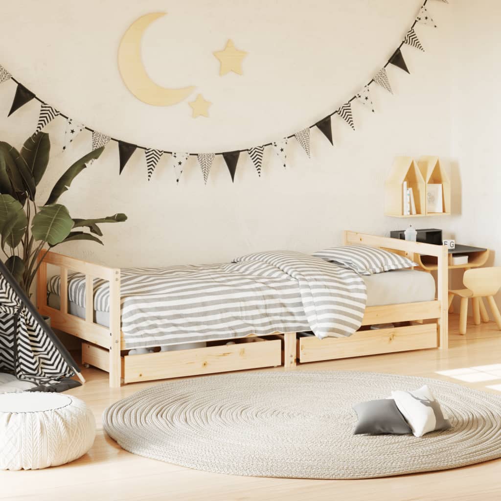 Kids Bed Frame With Drawers Solid Wood Pine