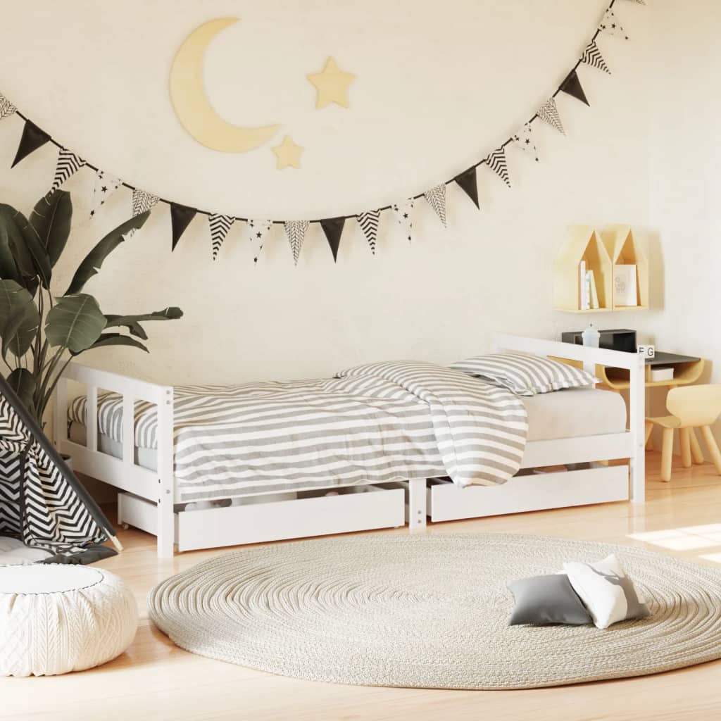 Kids Bed Frame With Drawers Solid Wood Pine