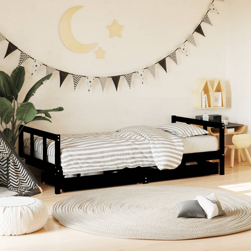 Kids Bed Frame With Drawers Solid Wood Pine