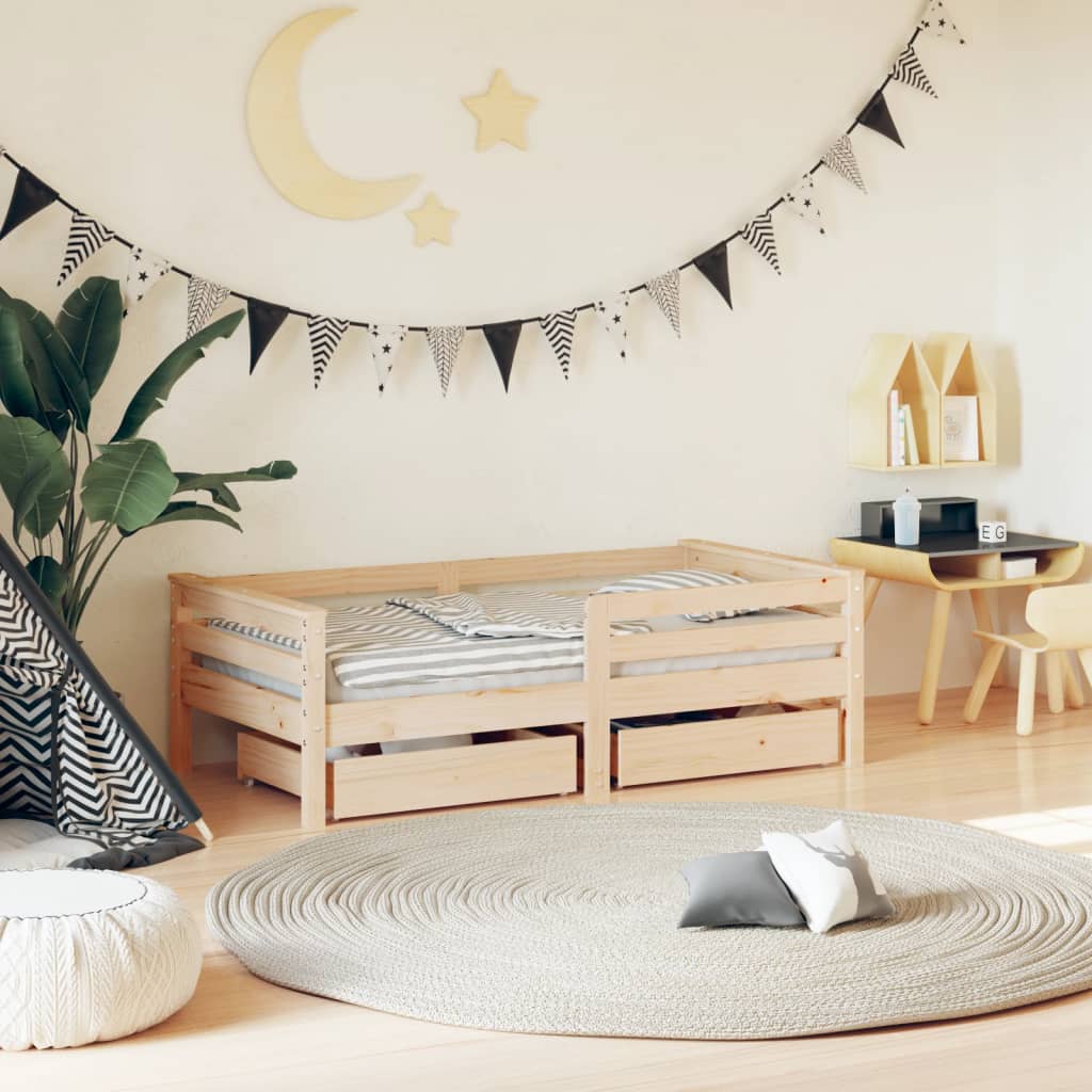 Kids Bed Frame With Drawers Solid Wood Pine