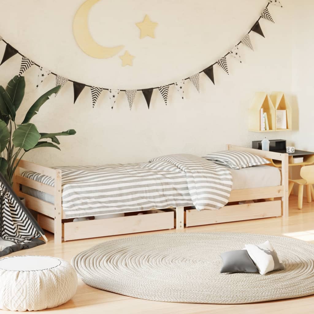 Kids Bed Frame With Drawers Solid Wood Pine