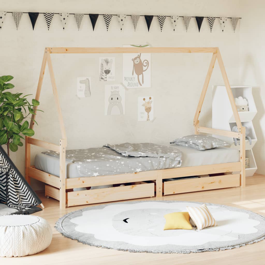 Kids Bed Frame With Drawers Solid Wood Pine