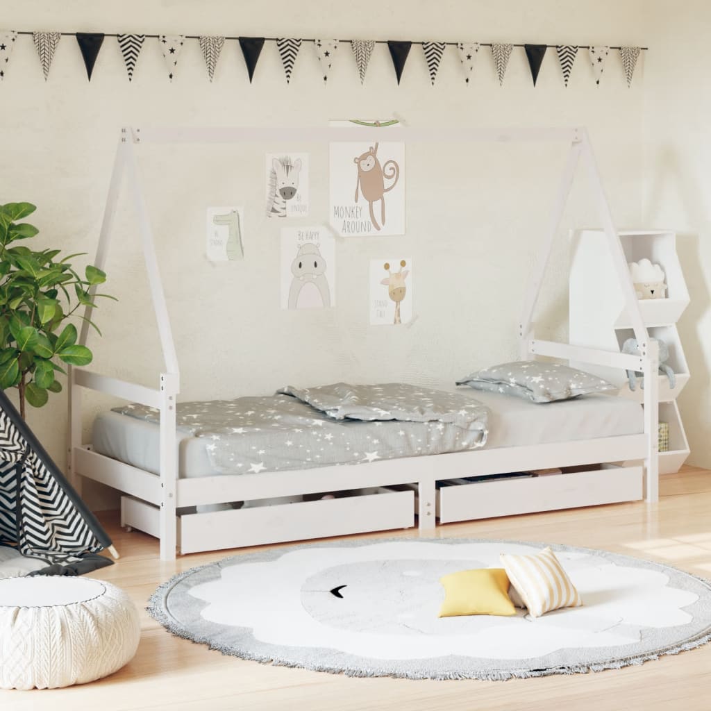 Kids Bed Frame With Drawers Solid Wood Pine