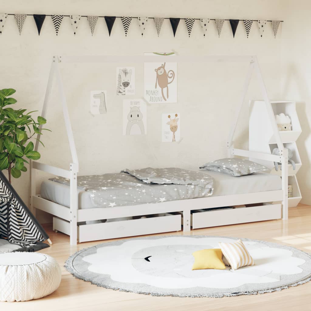 Kids Bed Frame With Drawers Solid Wood Pine