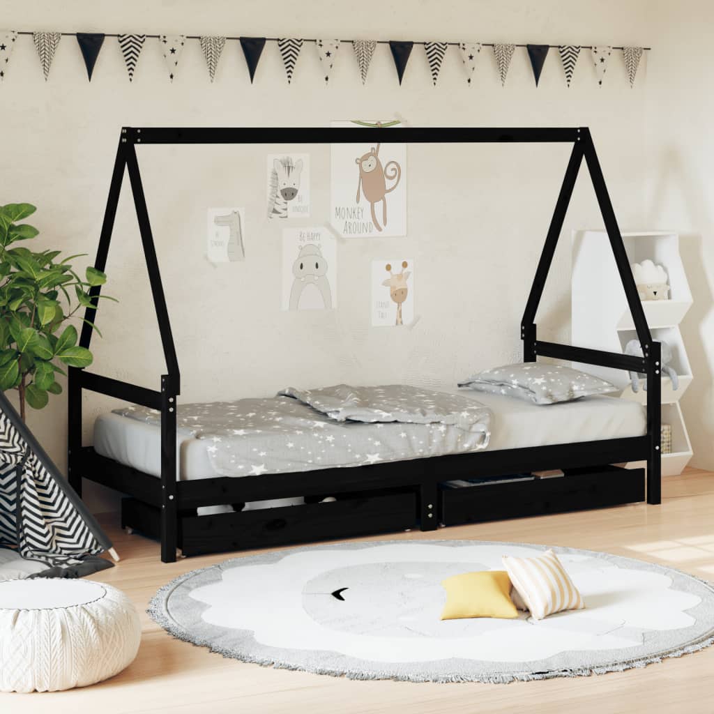 Kids Bed Frame With Drawers Solid Wood Pine