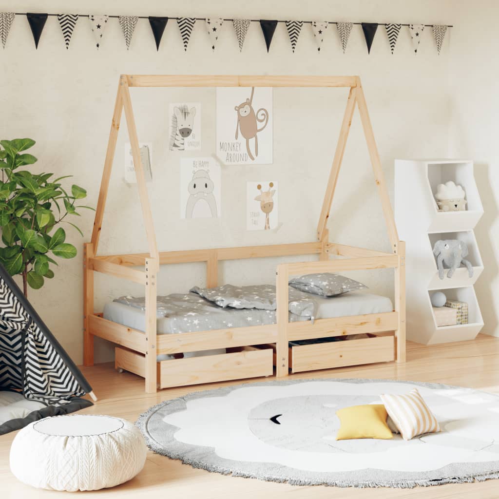Kids Bed Frame With Drawers Solid Wood Pine