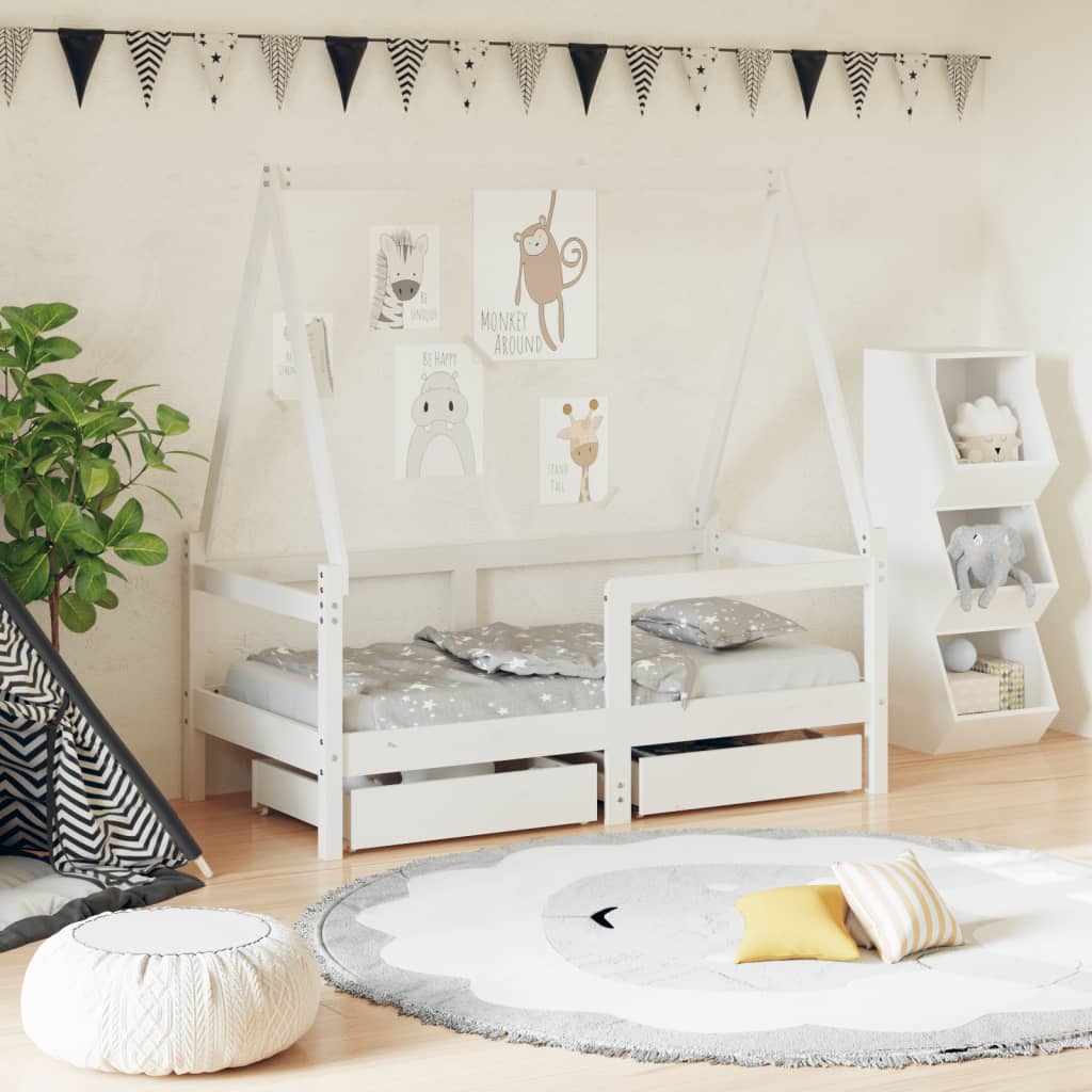 Kids Bed Frame With Drawers Solid Wood Pine