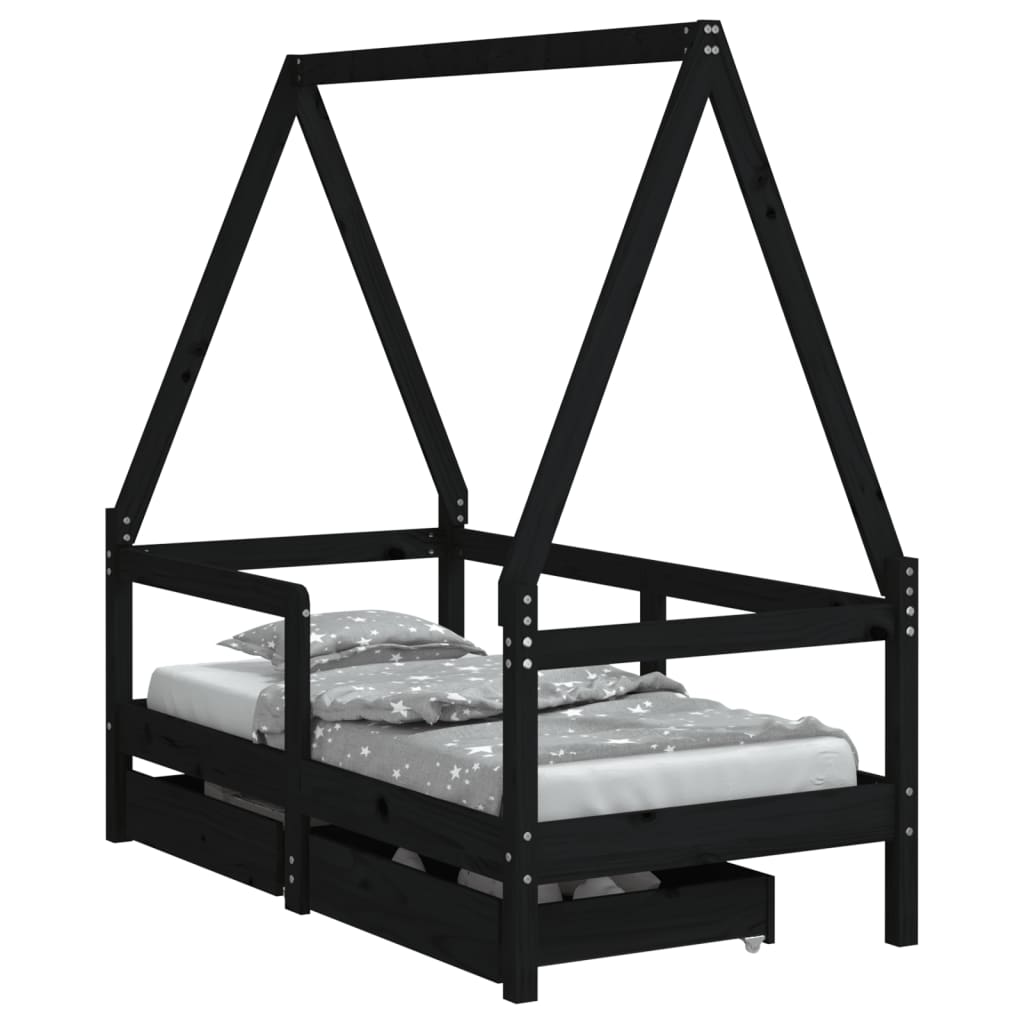 Kids Bed Frame With Drawers Solid Wood Pine