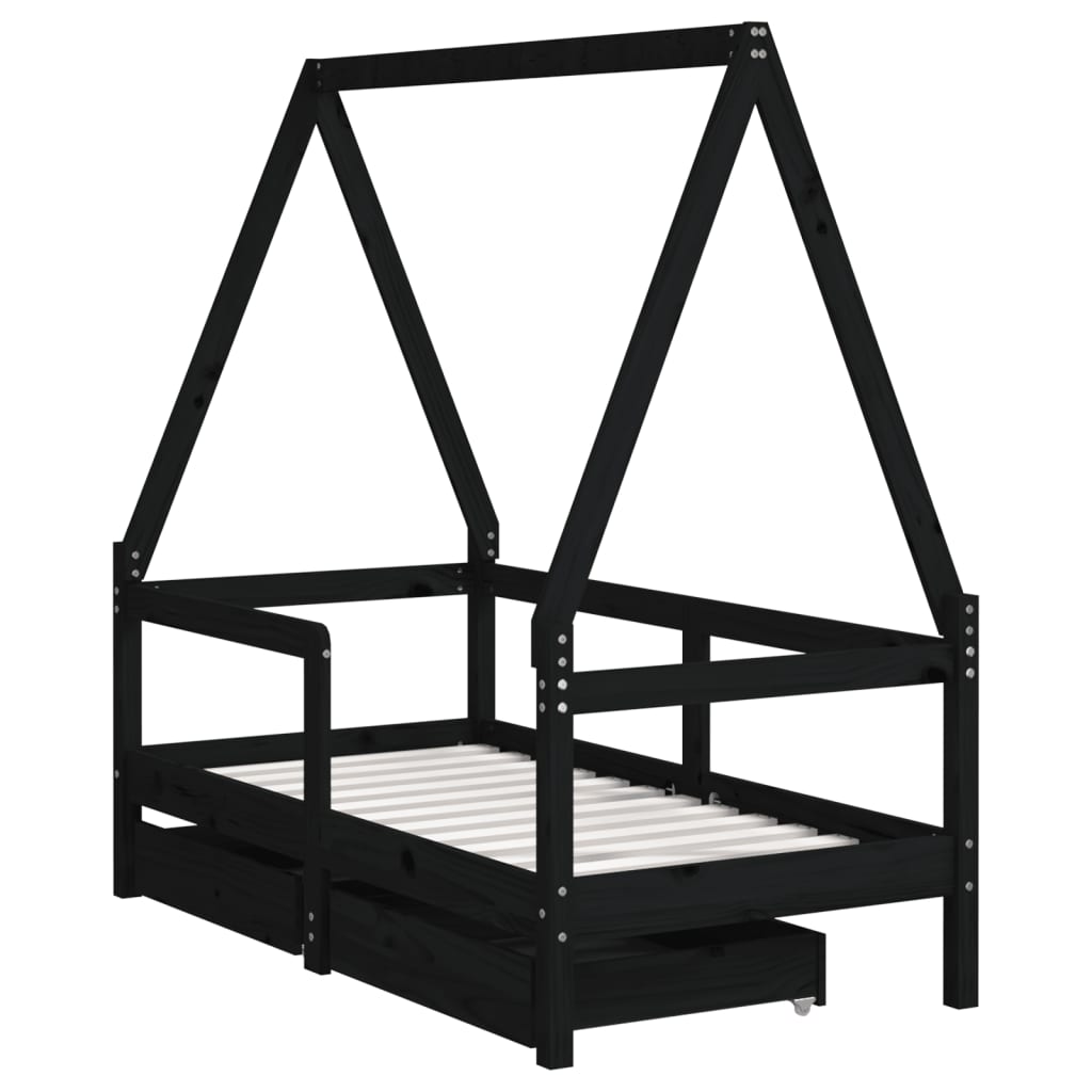 Kids Bed Frame With Drawers Solid Wood Pine