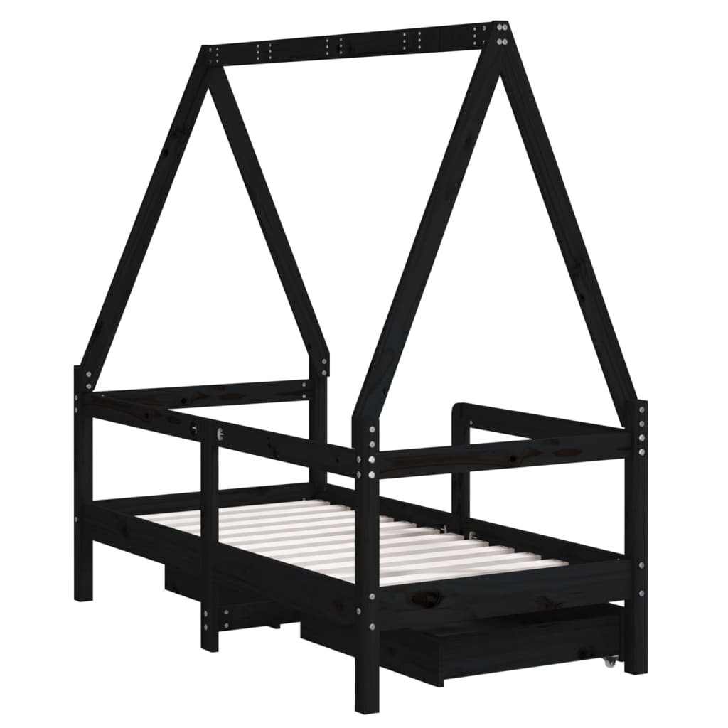 Kids Bed Frame With Drawers Solid Wood Pine