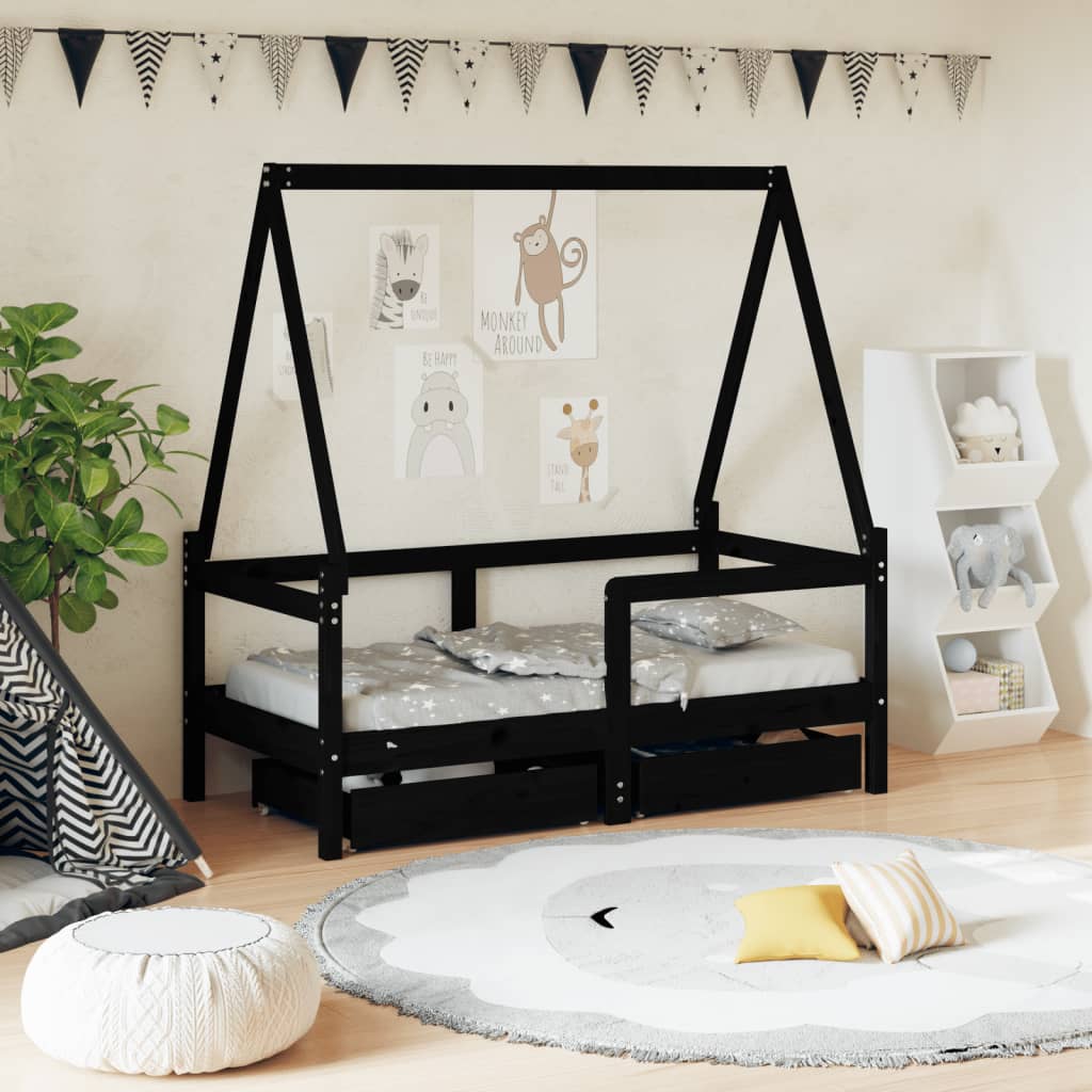Kids Bed Frame With Drawers Solid Wood Pine