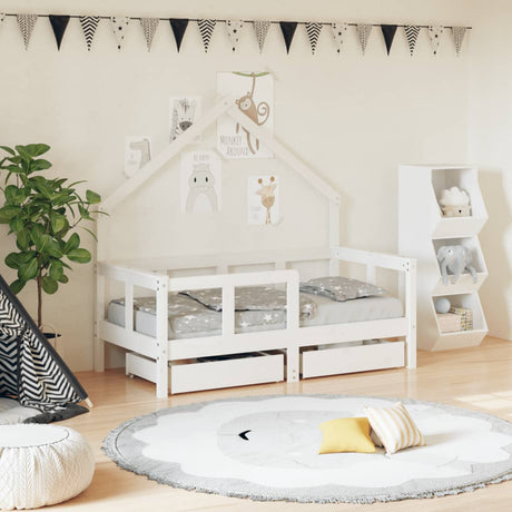 Kids Bed Frame With Drawers Solid Wood Pine