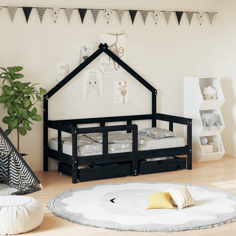 Kids Bed Frame With Drawers Solid Wood Pine