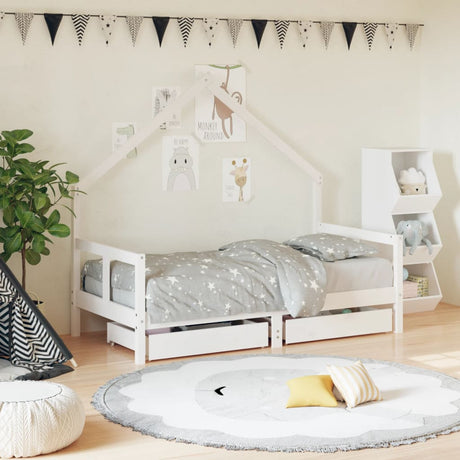 Kids Bed Frame With Drawers Solid Wood Pine