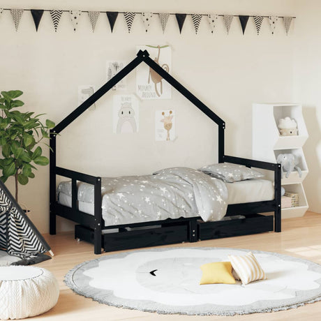 Kids Bed Frame With Drawers Solid Wood Pine