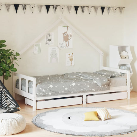Kids Bed Frame With Drawers Solid Wood Pine