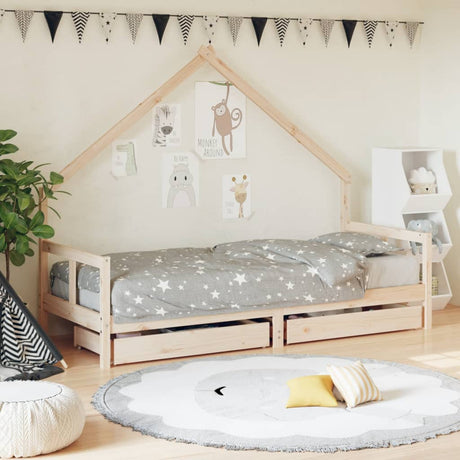 Kids Bed Frame With Drawers Solid Wood Pine