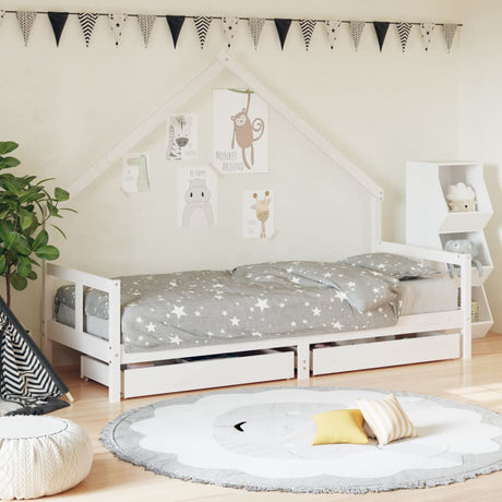 Kids Bed Frame With Drawers Solid Wood Pine