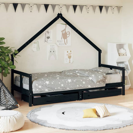 Kids Bed Frame With Drawers Solid Wood Pine