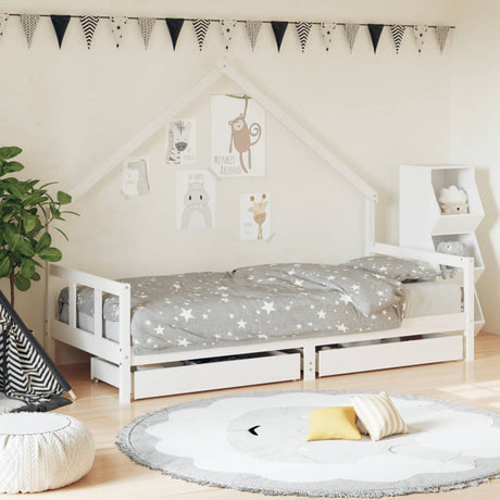 Kids Bed Frame With Drawers Solid Wood Pine