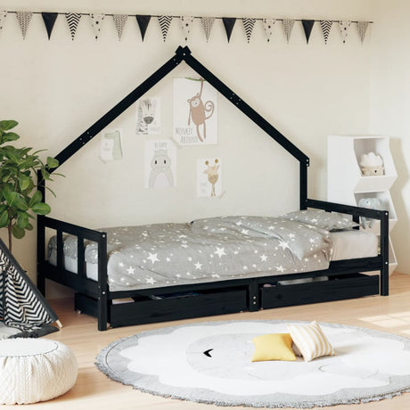 Kids Bed Frame With Drawers Solid Wood Pine