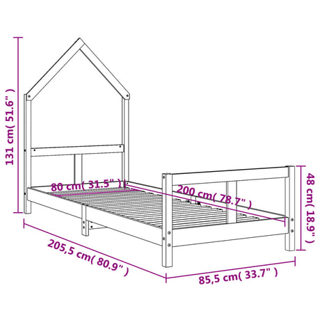 Kids Bed Frame Solid Wood Pine