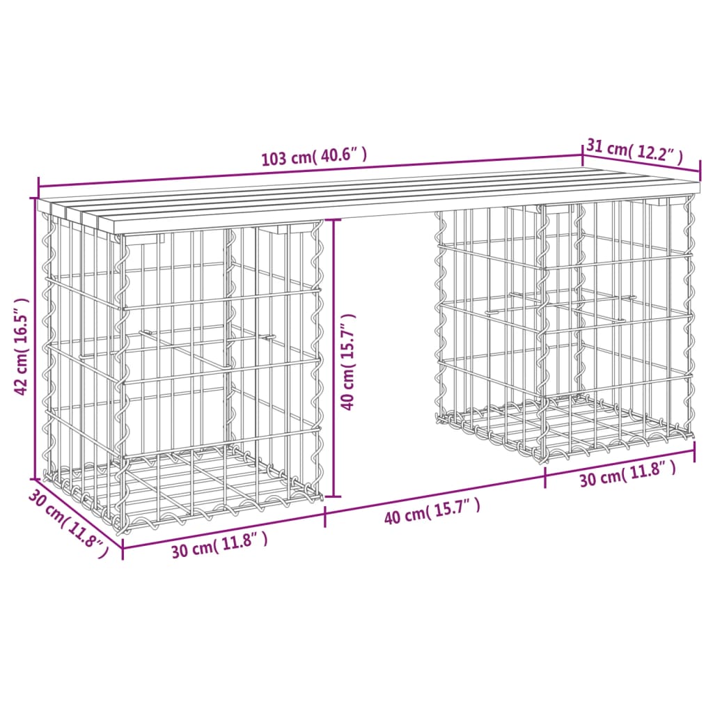 Garden Bench Gabion Design Solid Wood Pine