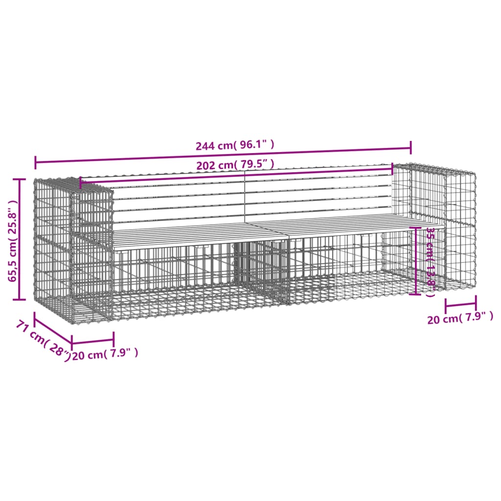 Garden Bench Gabion Design 244X71X65.5 Cm Solid Wood Douglas