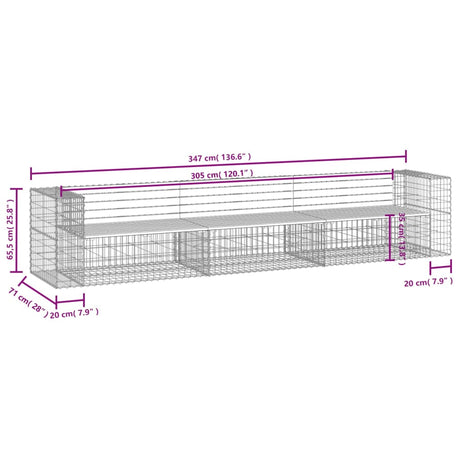 Garden Bench Gabion Design 347X71X65.5 Cm Impregnated Wood Pine