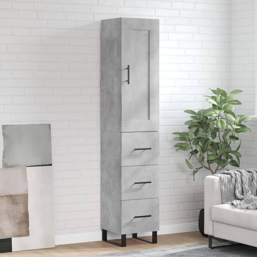 Highboard Concrete Grey 34.5x34x180 cm Engineered Wood