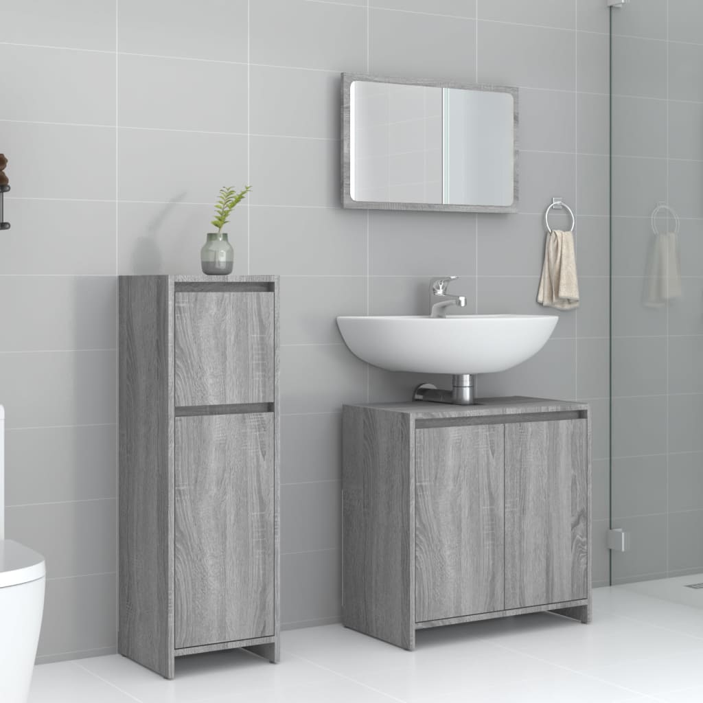 3 Piece Bathroom Furniture Set Engineered Wood