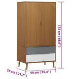 Wardrobe MOLDE Brown 90x55x175 cm Solid Wood Pine