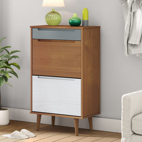 Shoe Cabinet Molde Brown 59,5X35X103 Cm Solid Wood Pine