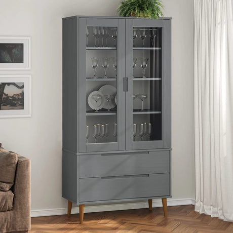 Vitrine Cabinet Molde 90X35X175 Cm Solid Wood Pine