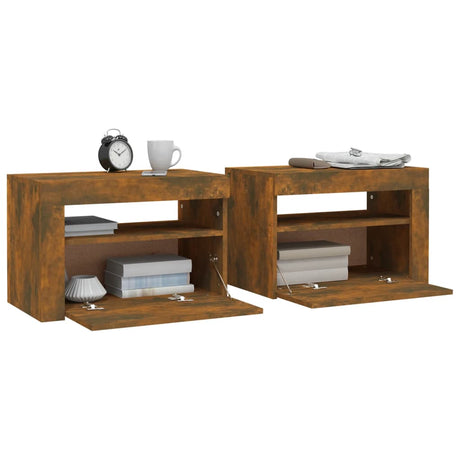 Bedside Cabinets 2 Pcs With Leds 60X35X40 Cm