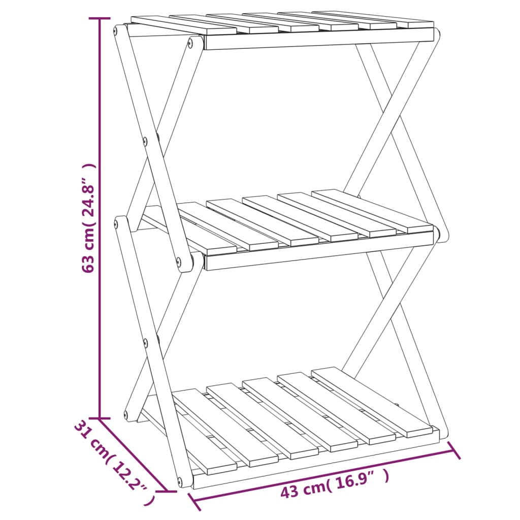 3-Tier Folding Shelf Brown 43X31X63 Cm Solid Wood Acacia