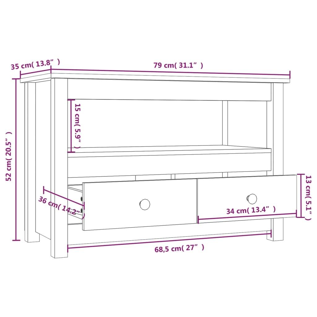 Tv Cabinet 79X35X52 Cm Solid Wood Pine