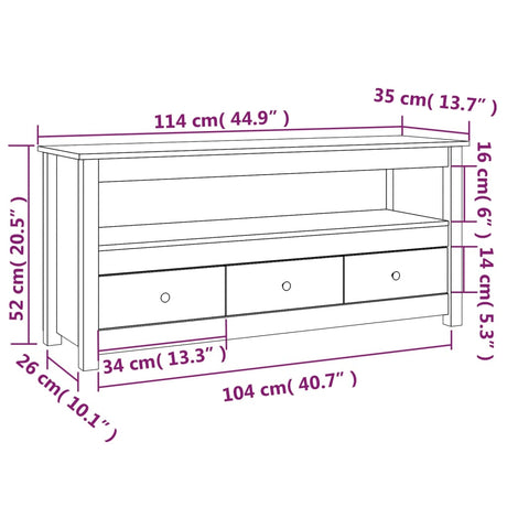 Tv Cabinet 114X35X52 Cm Solid Wood Pine